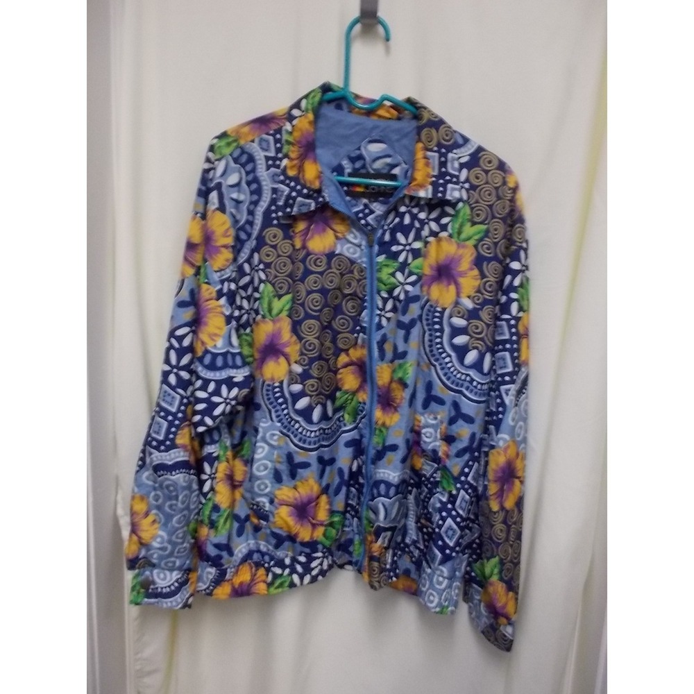 Vintage Andy Johns Floral Mixed Print Zip Up Windbreaker Jacket Blue Womens L